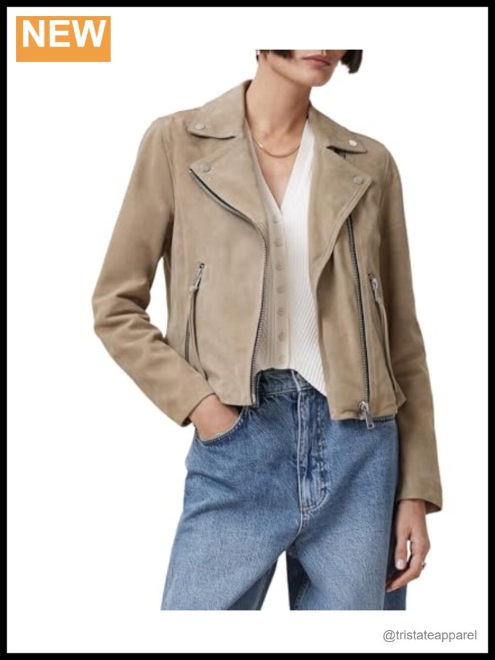Suede Dalby Biker Leather Jacket Goat Leather Long Sleeve Zipper